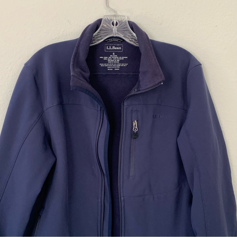 Mens LL Bean Windproof Softshell Fleece Lined Jacket Blue Sz Small Pockets Zip - Picture 12 of 12